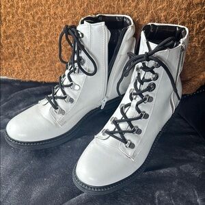 Guess Black and White Moto Boots with High Ankle Design